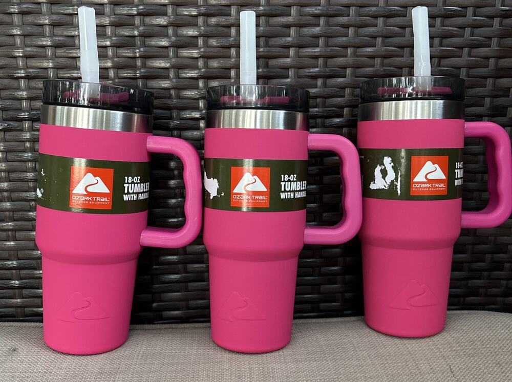 New Ozark Trail 18 oz Insulated Stainless Steel Tumbler W/ Handle Pink BPA Free